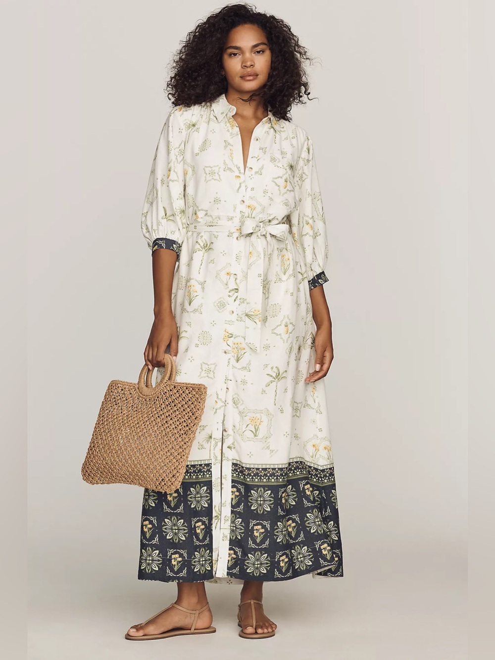 Maeve Mona Linen Blend Maxi Shirtdress Printed Dress